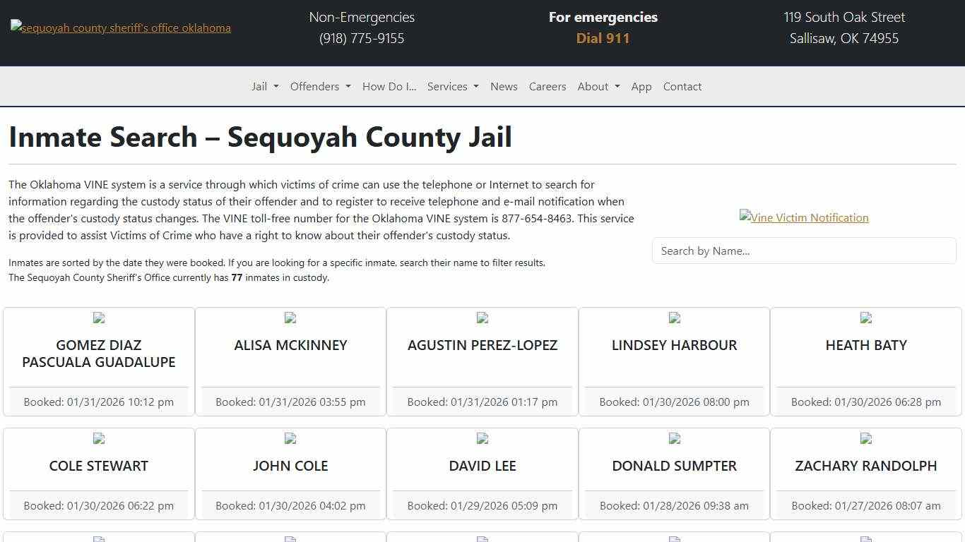 Inmate Search Sequoyah County Sheriff's Office